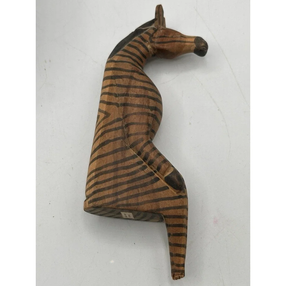 Hand Carved Hand Painted African Style Folk Art Rustic Zebra Wood Shelf Sitter‎